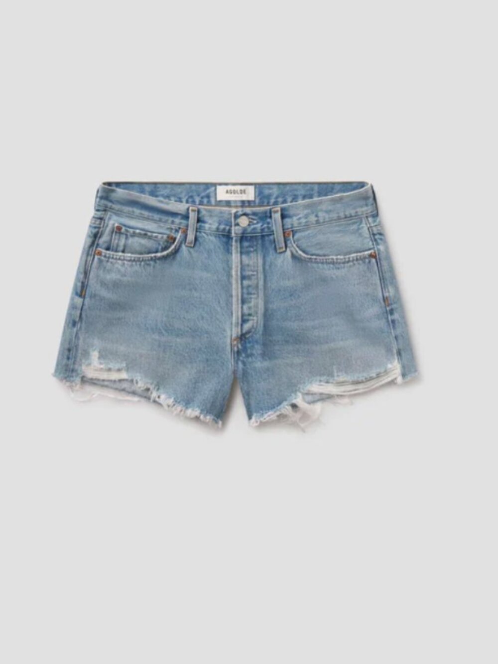 AGOLDE Light Blue Distressed Denim Jean Shorts